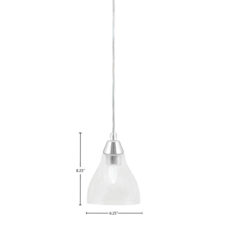 Mini-luminaire suspendu à n'importe quel cordon avec verre à bulles transparent 6,25 po, Chrome