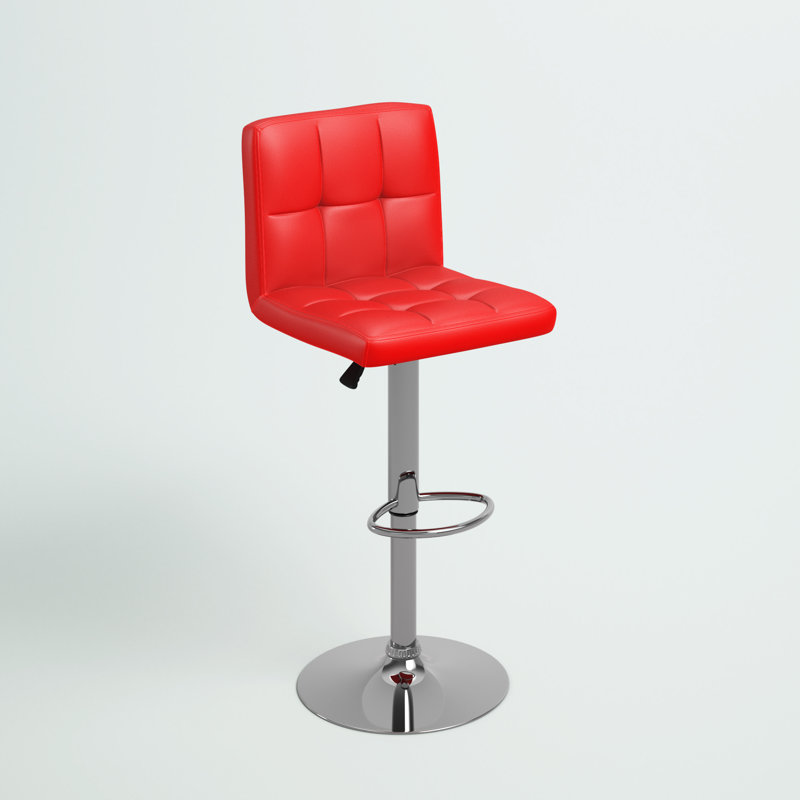 Ahlijah Contemporary Quilted Vinyl Adjustable Height Barstool with Chrome Base, Red