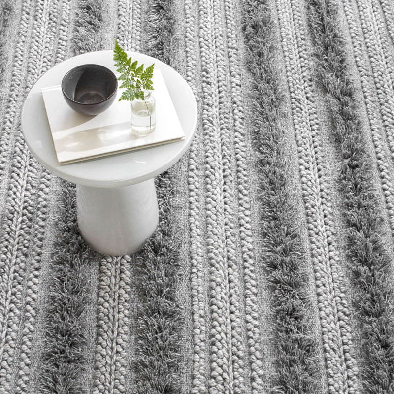 Zhara Stripe Grey Handwoven Performance Rug, Rectangle 10' x 14'