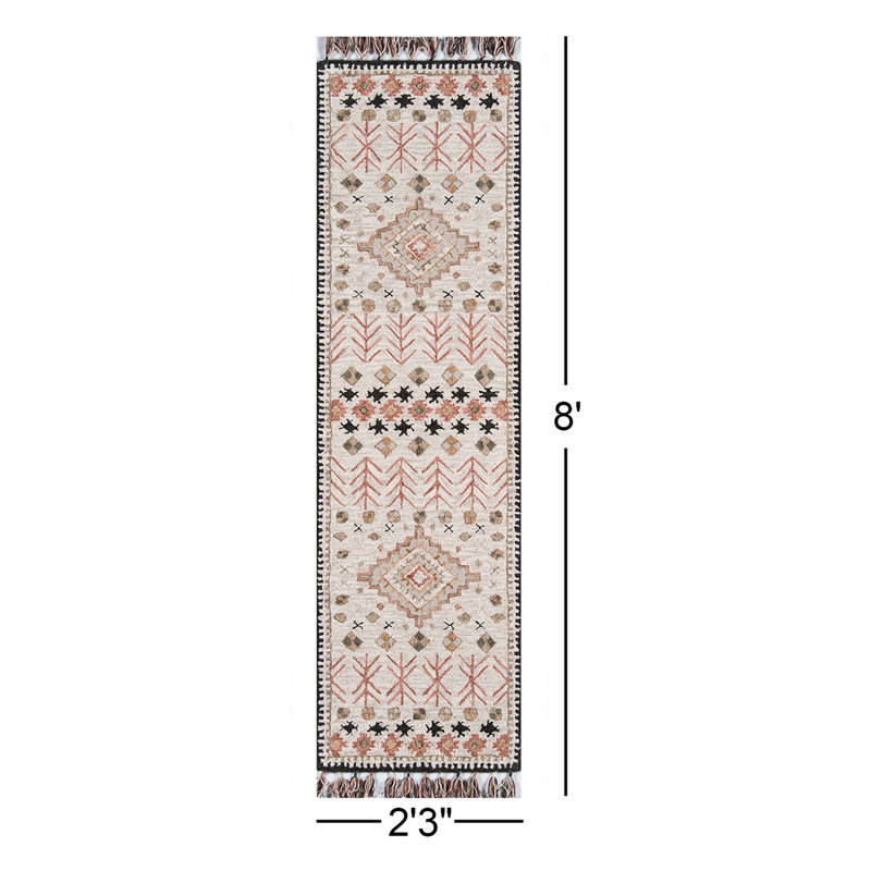 Tahoe Wool Southwestern Area Rug in Pink/Beige/Black, Runner 2'3" x 8'