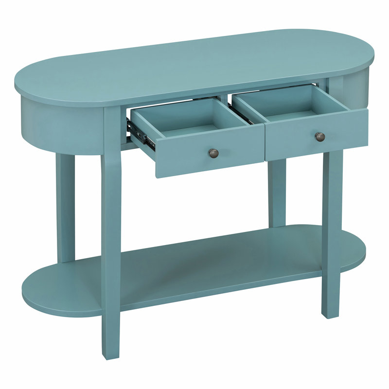 Elegant Retro Console Table with Curved Design, Turquoise Green