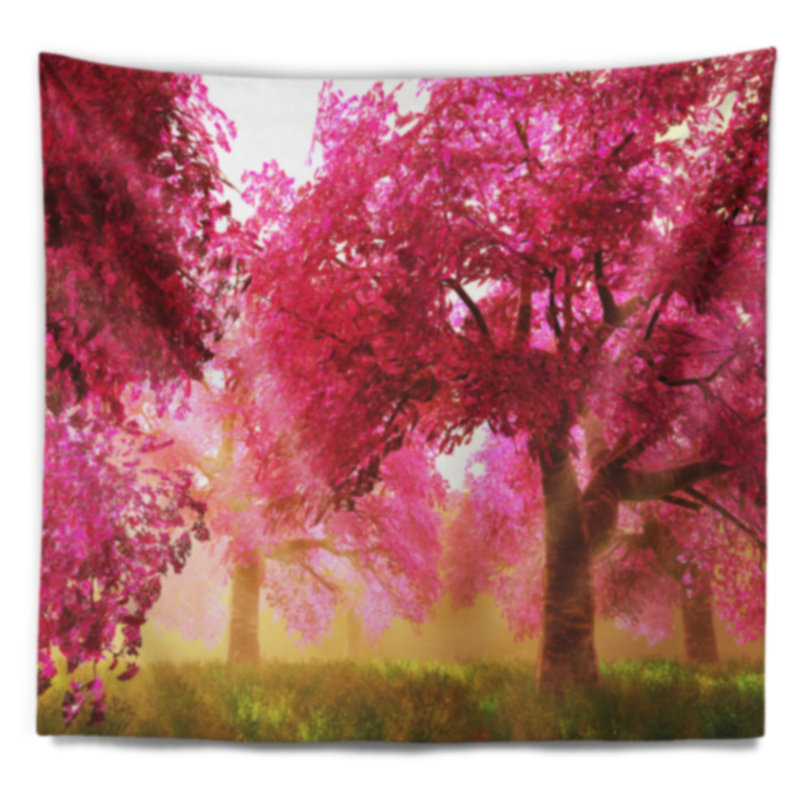 Tapisserie mystérieuse «Red Cherry Blossoms», H 50 po x l 60 po