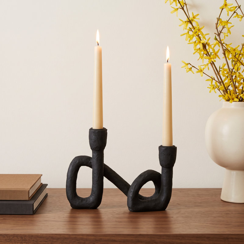 Decorative Resin Double Taper Candle Holder, Black