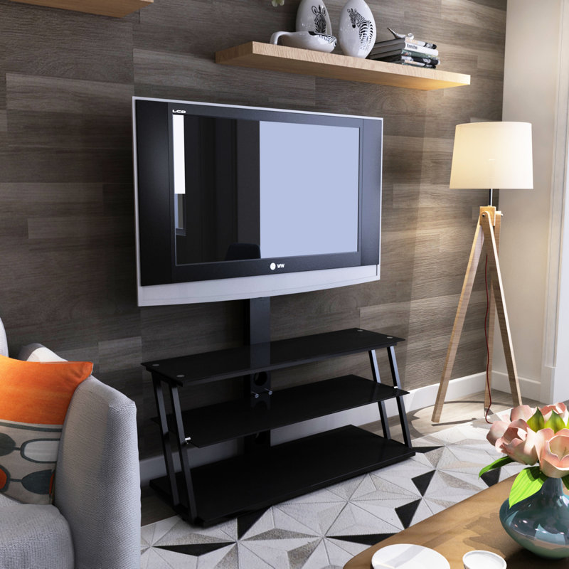 Meuble télé noir en verre trempé à réglage multiple pour téléviseurs de 32 à 65 po Options et commodités multifonctionnelles