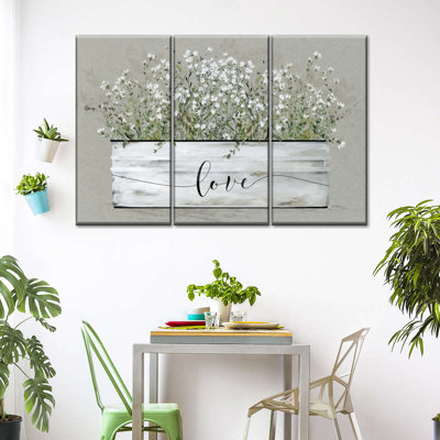 «Bouquet Of Grace Bucket Love», ensemble de 3 reproductions d'art sur toile, ensemble de 3 pièces