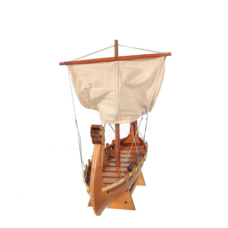 10" Natural Solid Wood Hand Painted Decorative Boat
