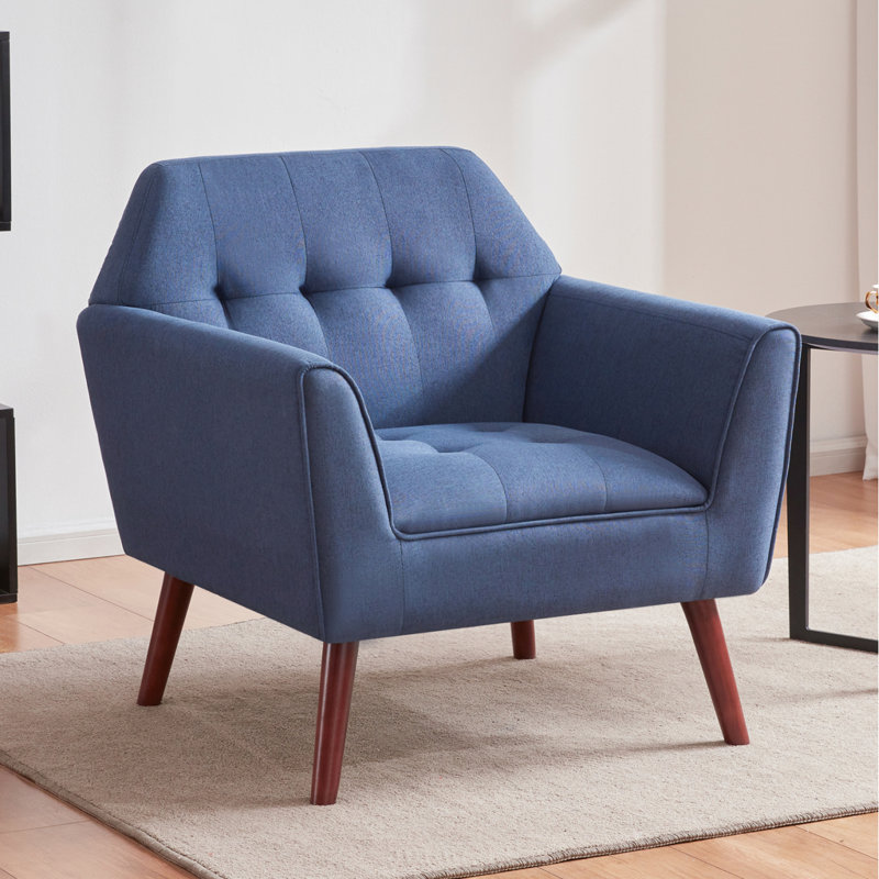 Fauteuils d'appoint pour chambre à coucher, fauteuil d'appoint moderne Mid-Century, fauteuil de lecture confortable en tissu de lin, fauteuil confortable capitonné