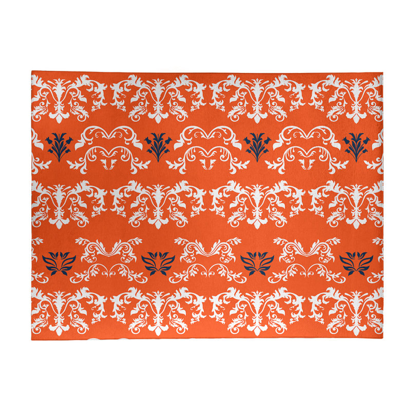 Tapis orange / blanc Damask, Rectangle 9 pi x 12 pi