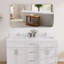 Lavabo en céramique 60 po x l 22 po avec comptoir en pierre de Carrare et lavabo double avec drain central et comptoir Dosseret H