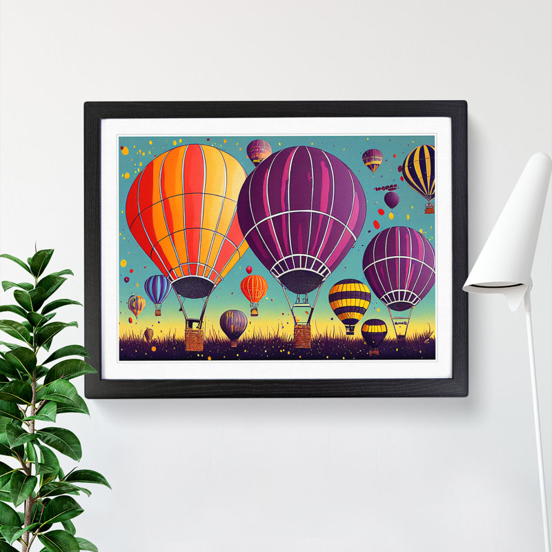 Splattered Hot Air Balloons Vol.1 - Framed Print, 46cm H x 64cm W x 2cm D, Black