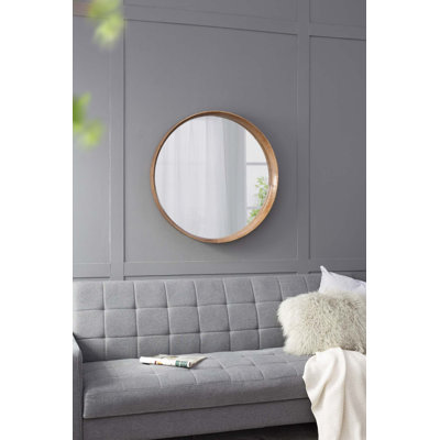 Miroir rond en bois de pin, miroir mural pour la salle de bain