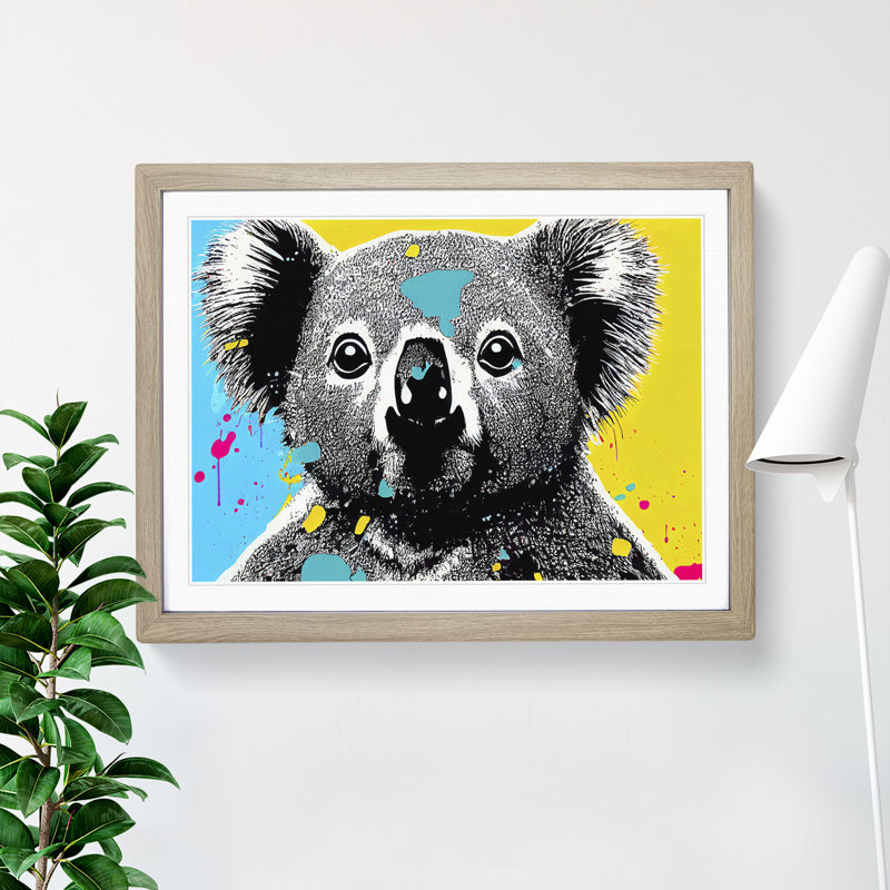Koala Bear Splashed - Single Picture Frame Print, 46cm H x 64cm W x 2cm D, Oak