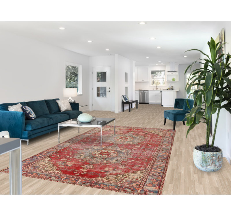Tapis rouge en laine patiné 6 x 10