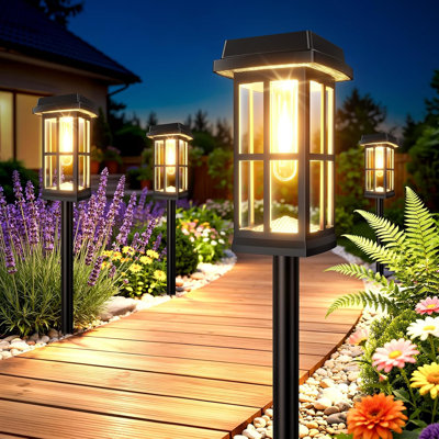 Solar Pathway Lights Outdoor, 4 Pack Upgraded Solar Garden Lights Outdoor Waterproof, Bright Solar Outdoor Landscape Path Lights, Auto On/off Outdoor Solar Lights For Yard Driveway Lawn Walkway