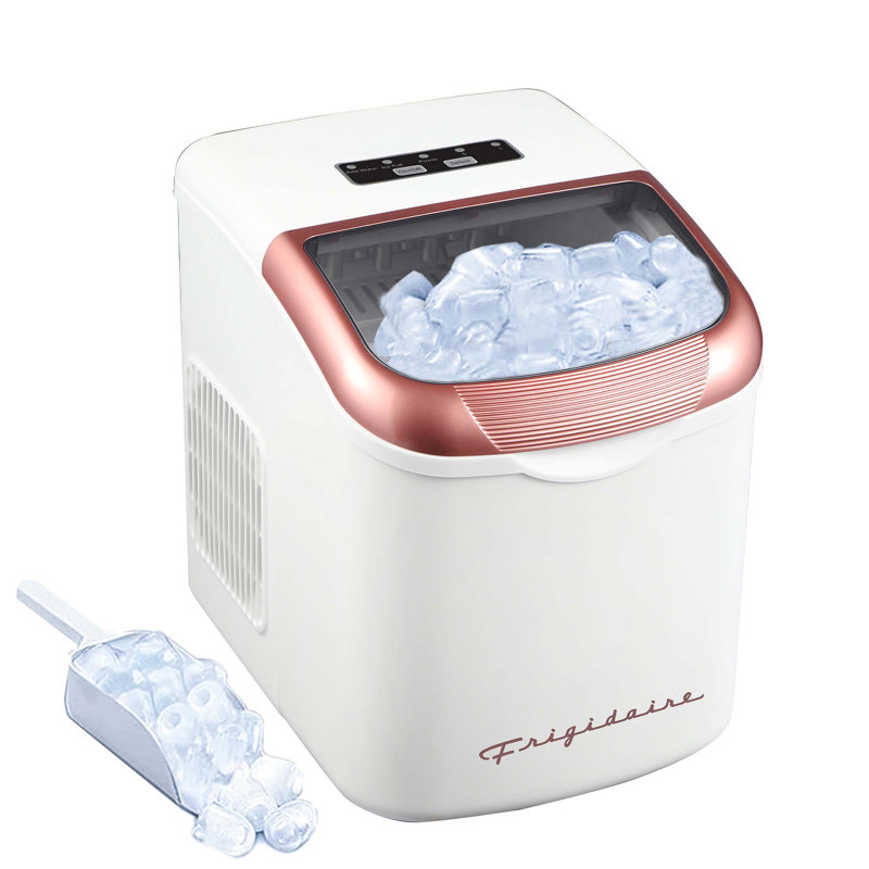 Frigidaire, 26 lb Machine à glace de comptoir rétro, glace en forme de balle, blanc avec or rose, Blanc/Or rose