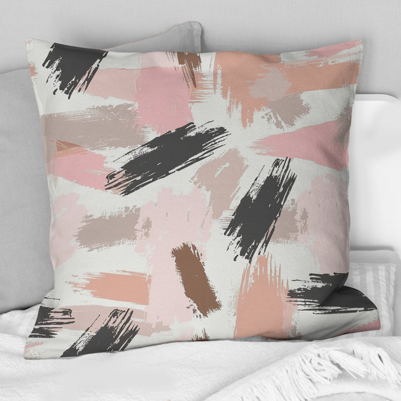 Rose noir abstrait brossé II - coussin abstrait, Carrée, H 18 po x l 18 po