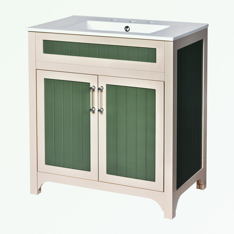 Meuble-lavabo de salle de bain avec lavabo en céramique et tablette réglable