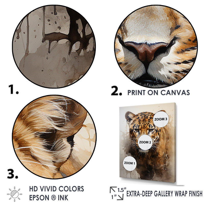 Portrait de majestueux classique Jaguar, Toile tendue, H 20 po x l 12 po x P 1 po