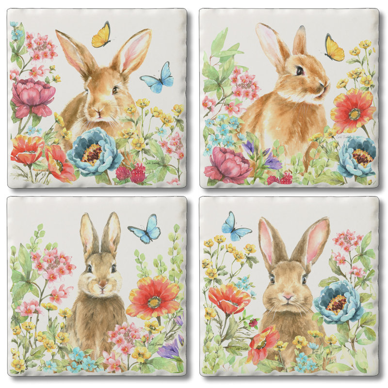 Ensemble de 4 sous-verres Garden Bunnies