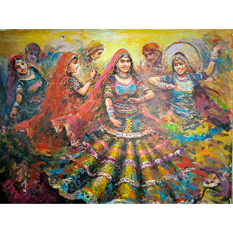 Danse populaire Dandiya | Acrylique sur toile | Acrylique sur toile