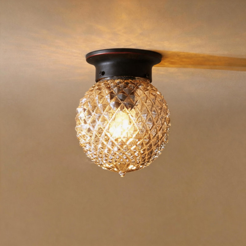 Plafonnier en verre à facettes ambre