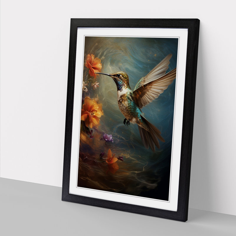 Hummingbird Conceptual - Single Picture Frame Print on Wood, 34cm H x 25cm W x 2cm D, Black Framed