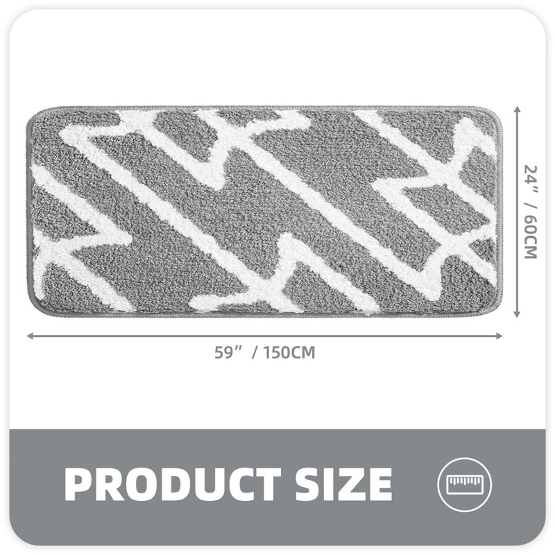 Dorwin Microfiber Non-Slip Bath Rug, Light Gray, 0.7" H x 59" W x 24" D
