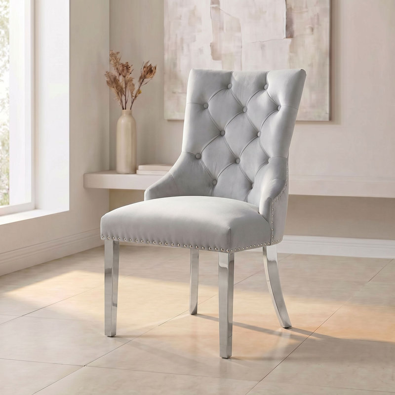 Chaises de salle à manger rembourrées Edward, Gris, Argent argent