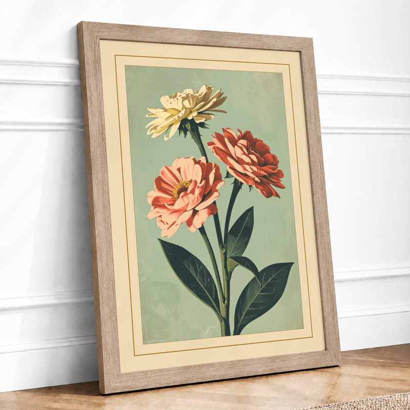 Carnation Arrangement Botanical - Framed Print, A4 - 29.7 x 21.0 cm, Oak
