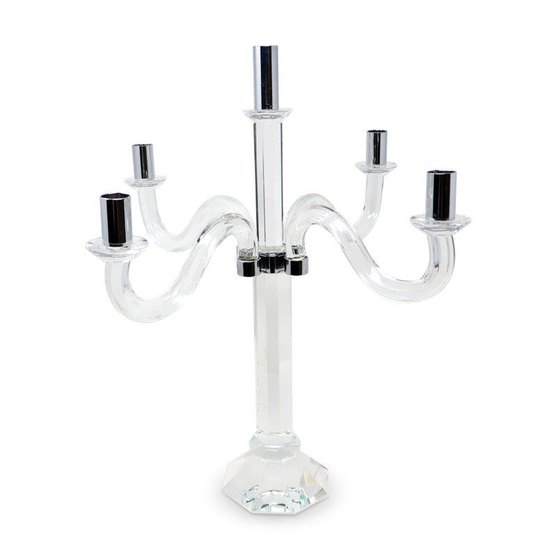 Candélabre 5 lumières avec embout, Transparent / argent