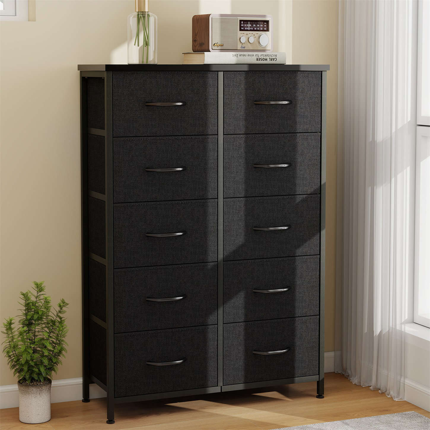 Ebern Designs Dresser With 10 Fabric Drawers, Tall Dresser For Bedroom ...