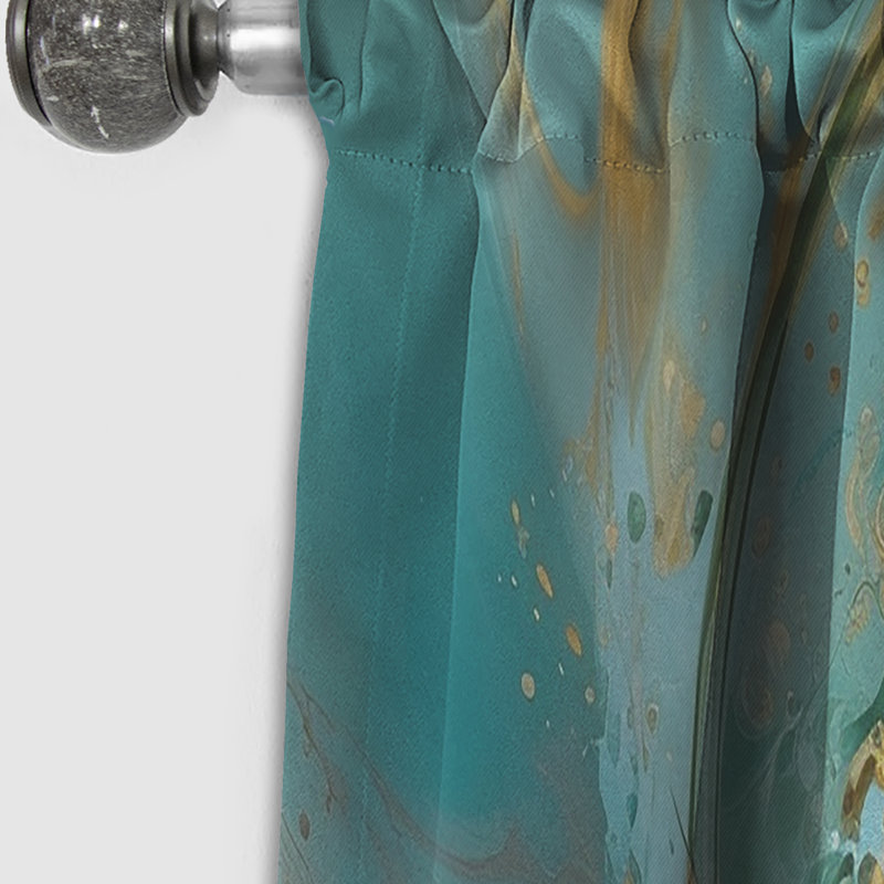 Encre liquide jaune turquoise captivante - Rideau occultant en marbre abstrait - 1 panneaux, L 52 po x L 95 po