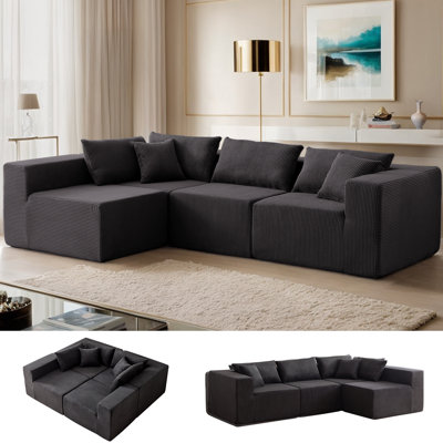 Méridienne modulaire en velours côtelé en forme de L Boneless de 104 po, canapé-lit en forme de U avec 6 coussins