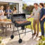 Barbecue au charbon ABTSalon avec grille-réchaud et thermomètre, barbecue portatif avec couvercle, cendrier et roues