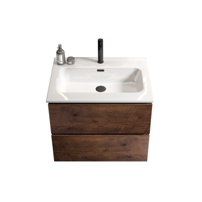 24" Walnut Bathroom Vanity With Ceramic Sink