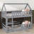 Twin Over Twin House Bunk Bed With Fence And Door-1325644143