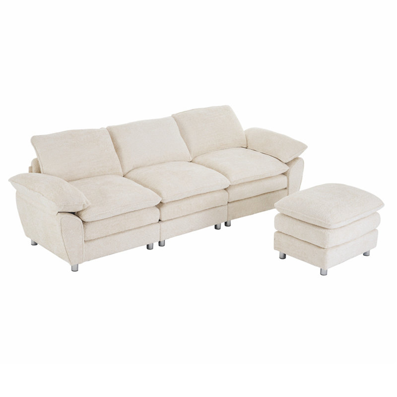 Canapé moderne à 3 places avec repose-pieds, Beige
