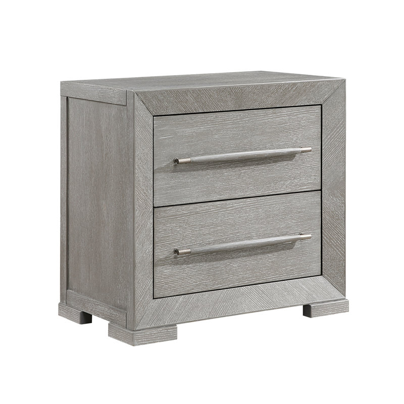 Table de chevet moderne avec finition grise moderne et 2 tiroirs de rangement