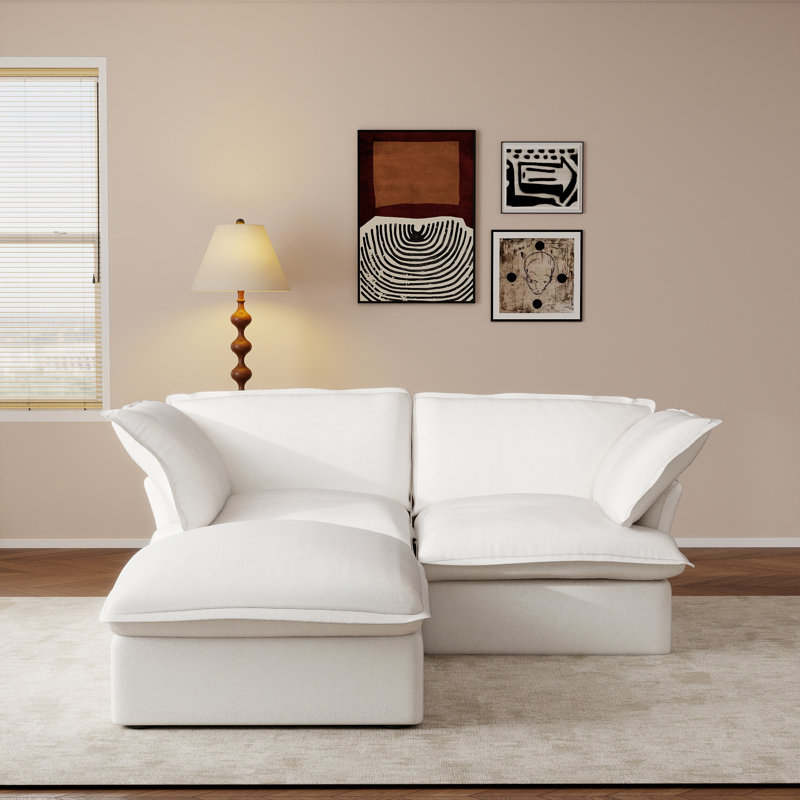 Fairford 3-Piece Upholstered Modern Corduroy Fabric Loveseat Sofa With Ottoman, White
