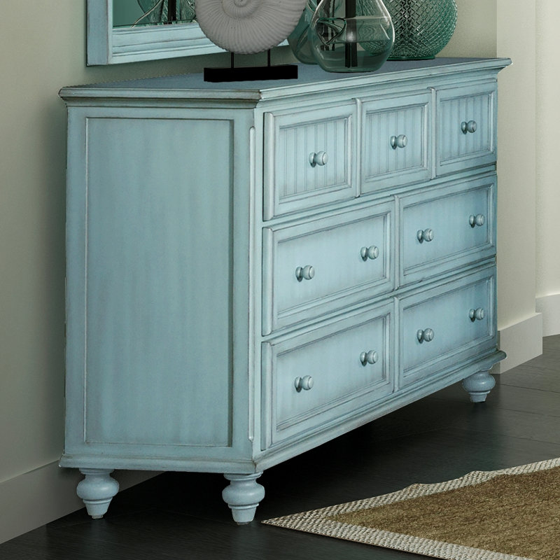 Commode à 7 tiroirs avec miroir Kolya, Bleu
