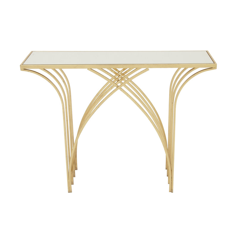 Derbyshire Metal Geometric Gold Console Table with Mirrored Glass Top