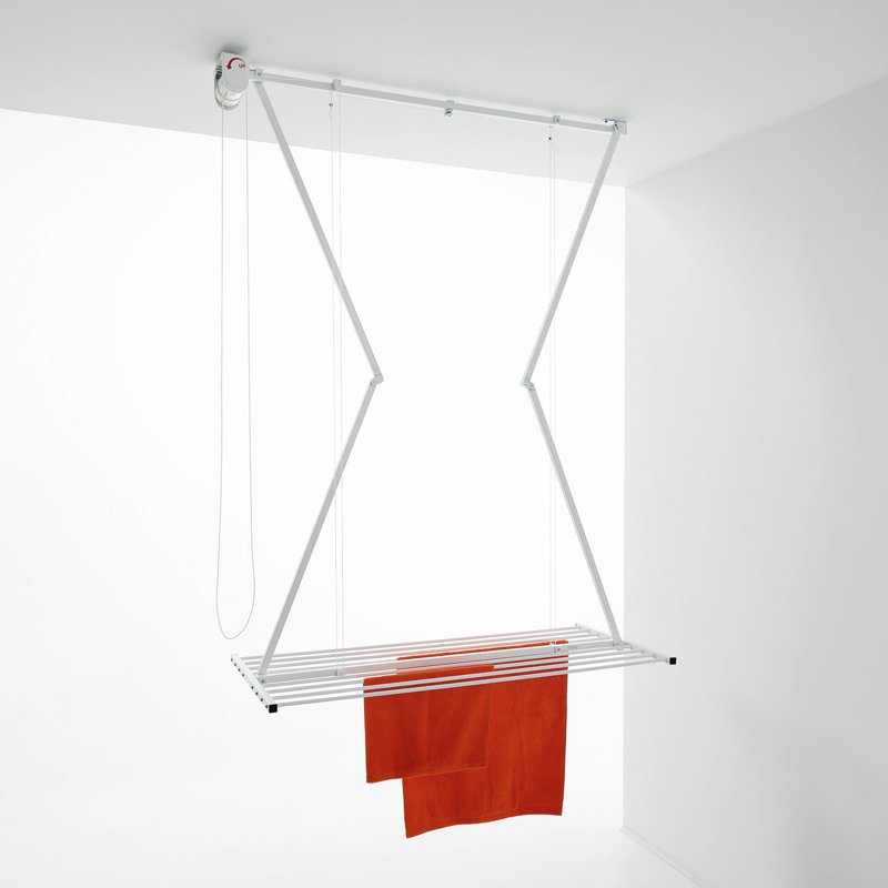 Foxydry Mini White Aluminum Foldable Retractable Clothesline, 180cm H x 128cm W x 54cm D