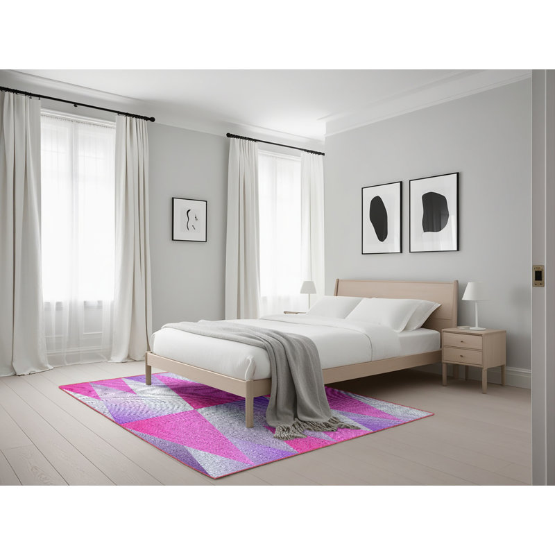 Tapis rose à motifs/mauves de zone Yemina, Rectangle 5 pi x 7 pi