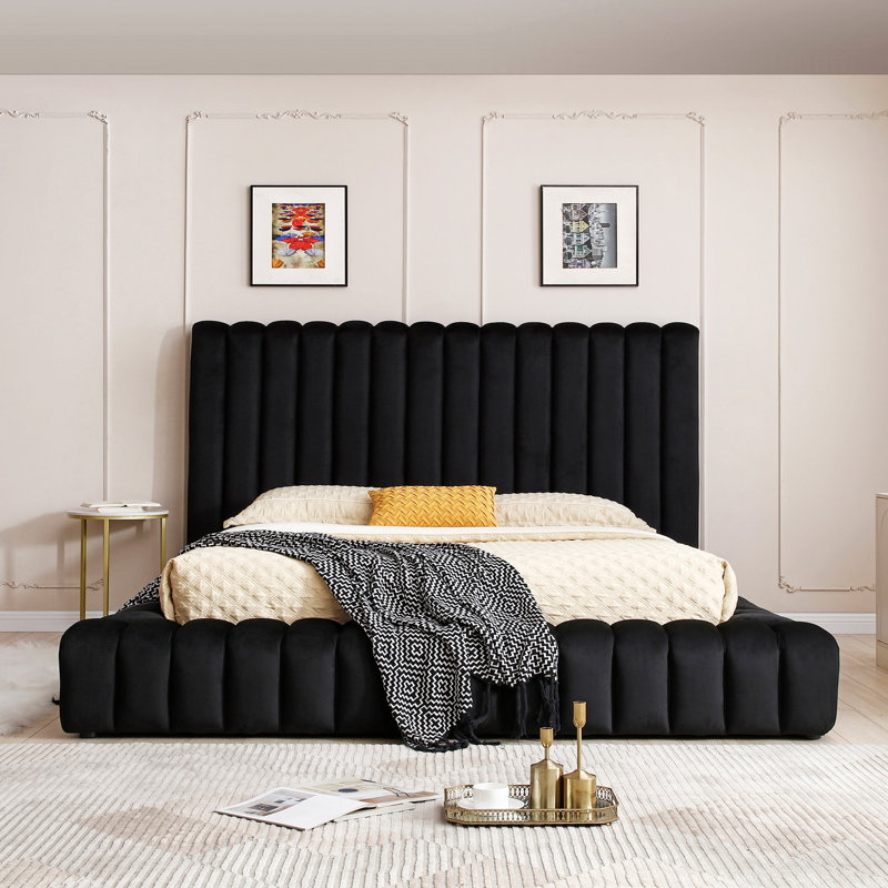 Lit plateforme en velours Kaydence, Noir, Très grand lit