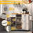 Rolling Kitchen Island With Storage Cabinet & Drawers, Drop Leaf Kitchen Table On Wheels, Farmhouse Portable Kitchen Cart, Large Butcher Block Mobile Islands With Tower/ Spice Rack-775473738