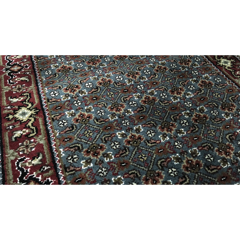 Hand-Knotted High-Quality Light Blue and Red Runner