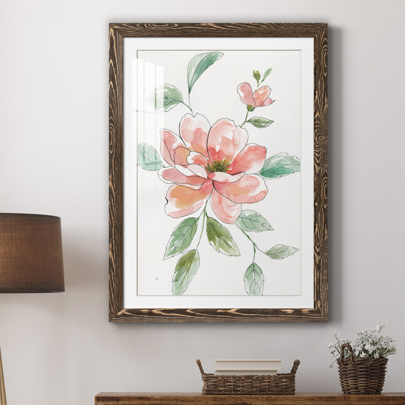 Peony Contour - Peinture encadrée, H 37,5 po x l 27,5 po x P 1,5 po, Noyer