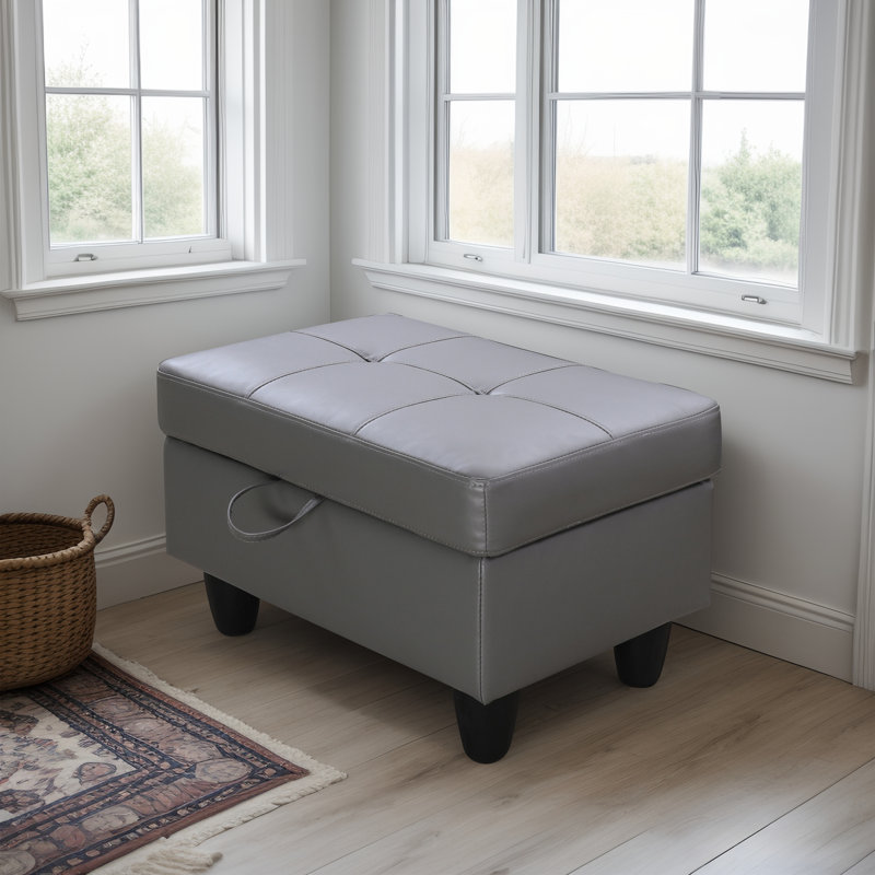 Enitan Faux Leather Ottoman, Black, Gray