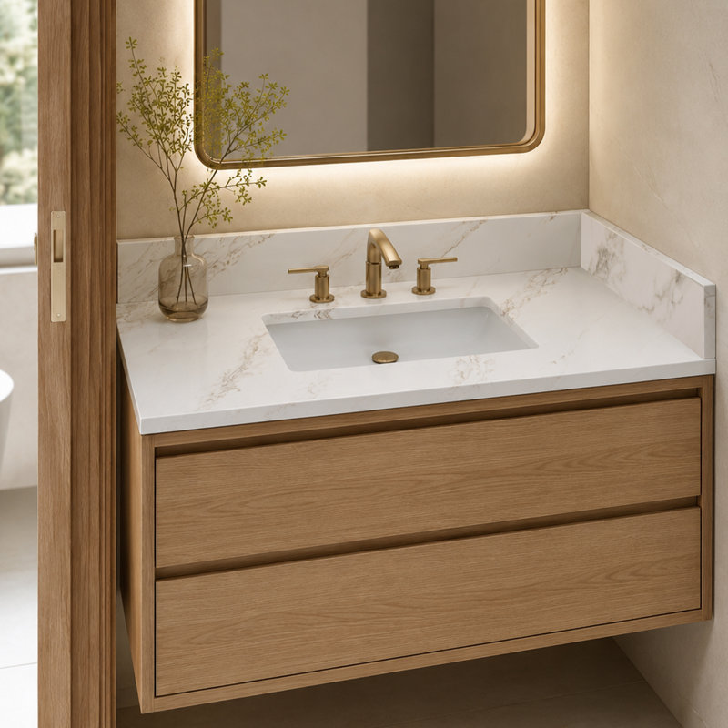 21.25" White Quartz Stone Vanity Top Side Splash