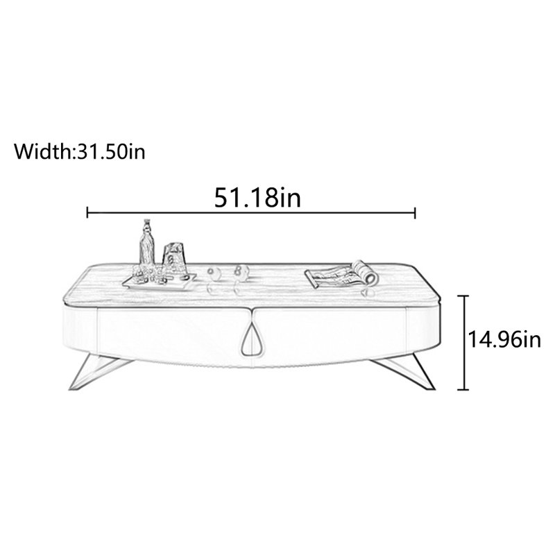 Solid wood high-end creative simple tea table, 14.96" H x 51.18" L x 31.5" W